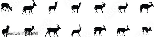 Antelope Silhouette Vector Set Deer Graphics Collection Horned Animal Illustrations Wildlife Black Shape Vector Designs Savannah Creature Vector Outlines
