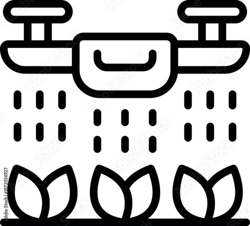 Agriculture drone spraying water or fertilizer over crops in cultivated field, enhancing growth and yield