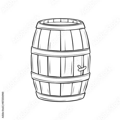 Outlined illustration of a wooden barrel used for storing liquids