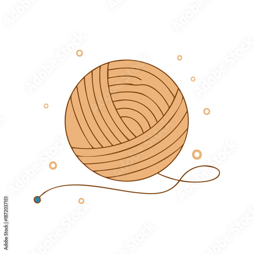 Illustration of a warm beige yarn ball with loose string for knitting and crafting projects