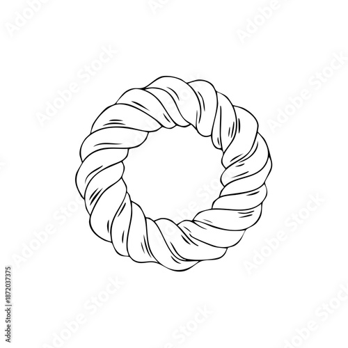 Hand-Drawn Ring of Braided Dough: Simple, Black and White Graphic of Plait Dough for Breads, Wreaths, or Abstract Shapes