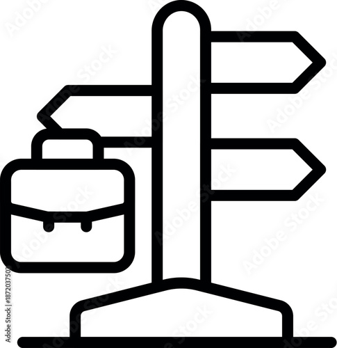 Career path selection concept, job search, decision making, multiple opportunities, briefcase hanging on a signpost
