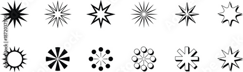 Starburst and radial patterns diverse vector designs showcasing explosive light rays and abstract circular shapes for emphasis and decoration.
