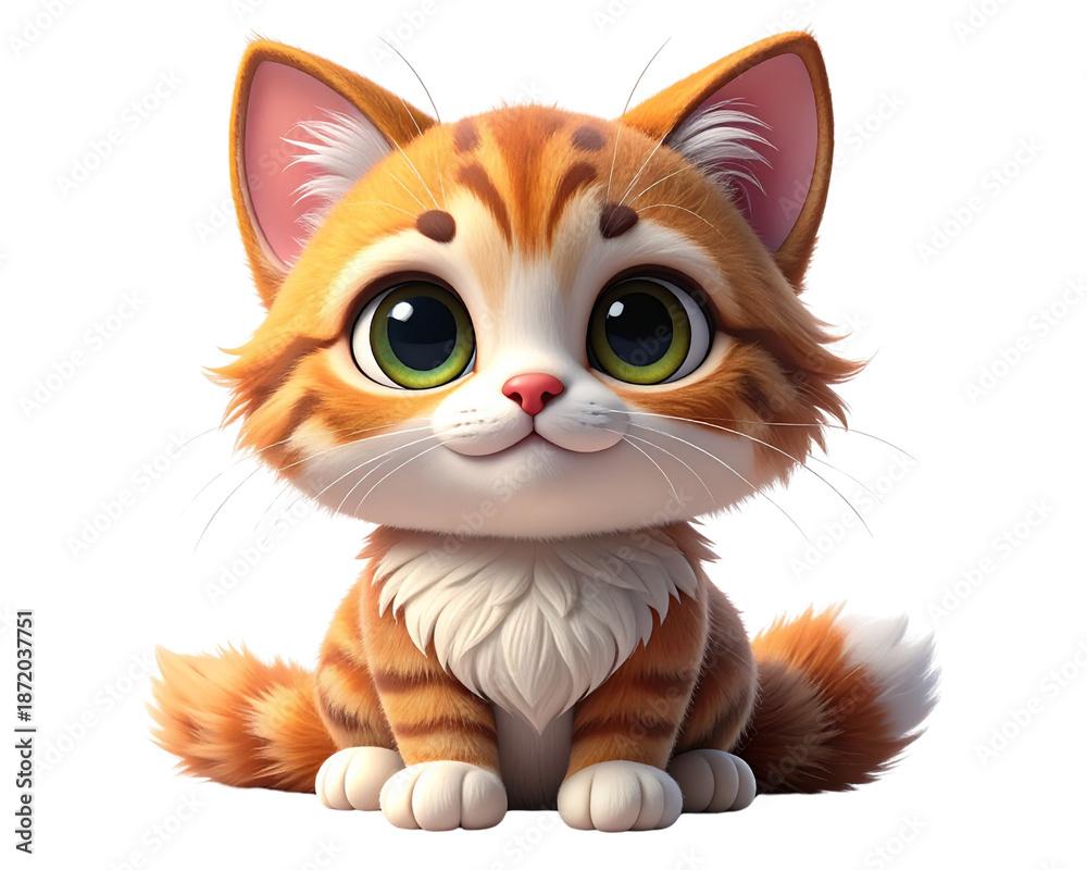Fototapeta premium Cute cartoon cat character, 3D style, isolated on transparent background