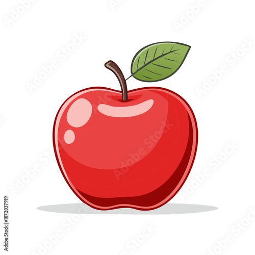 Shiny Red Apple with Green Leaf a Fresh Fruit Still Life Isolated on Plain Background Healthy Food Nutrition Sweetness Deliciousness Illustration