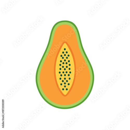 Vibrant Papaya Slice Illustration Sliced Open Revealing Seeds and Flesh A Tropical Fruit Cutaway Fresh and Bright Color Palette