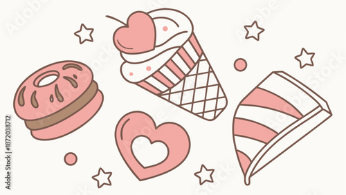 Sweet treats with heart shaped desserts and starry decorations