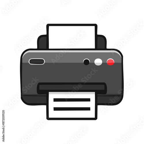 Cartoon Style Office Printer: Printing Documents and Paper Sheets in a Simple Vector Art Icon