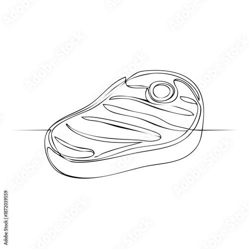 Continuous Line Drawing Grilled Steak Isolated on White Background Meat Food Beef