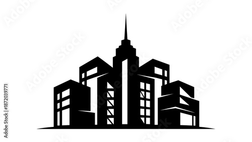 City Skyline Silhouette with Towering Buildings.