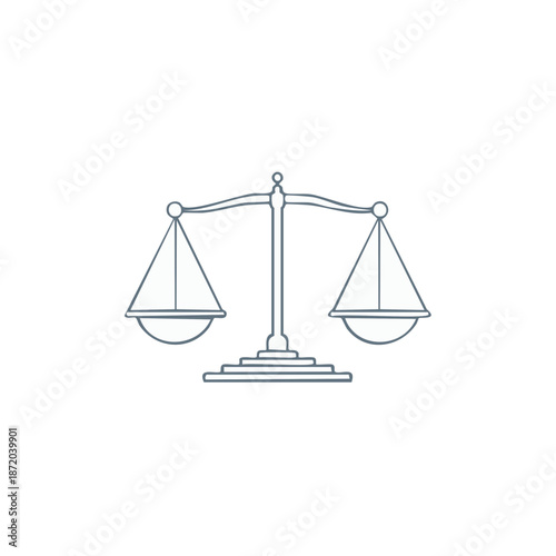 Isolated outline of scales of justice symbol. Balanced equilibrium in law and legal matters rendered with a modern style.