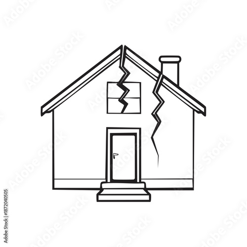 Cracked House Illustration Representing Structural Damage or Homeowner's Insurance Claim