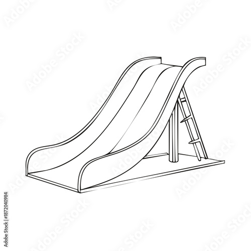 Line art rendering of playground slide for kids with climbable ladder, fun playtime equipment for recreation in parks or yards.