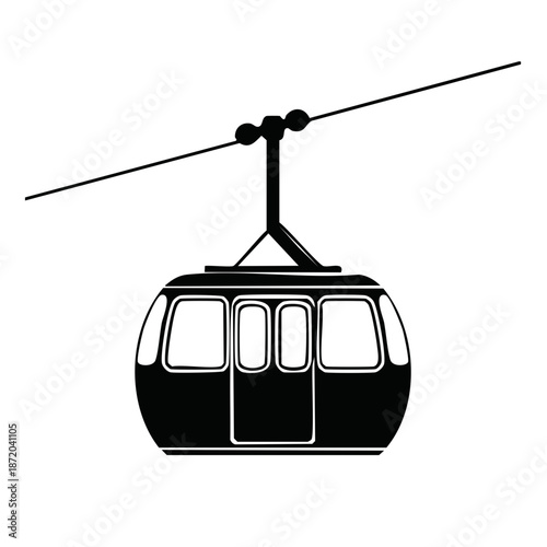 Single isolated cable car cabin moving on overhead cable transport system icon