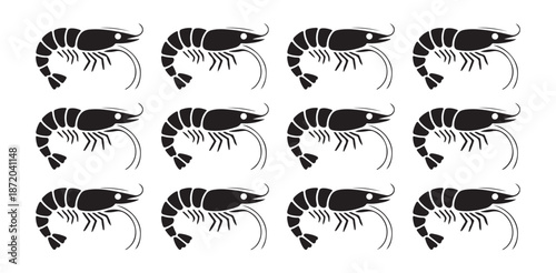 Shrimp pattern black and white, marine life illustration for seafood industry or restaurant design