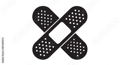 Two black adhesive bandages crossed forming an x shape isolated on transparent background