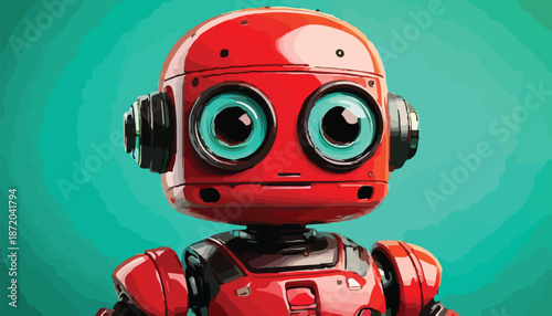 Red Robot with Big Eyes - A Cute and Friendly AI Companion.