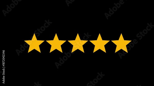  5 stars rating the quality of product and service.golden Five star rating icon animated video .4k video animation