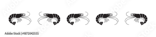 Shrimp icon vector black prawn silhouette seafood emblem logo design template monochrome style