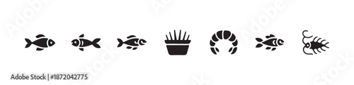 Assortment of fish and seafood icons for restaurant menus culinary use and food industry design