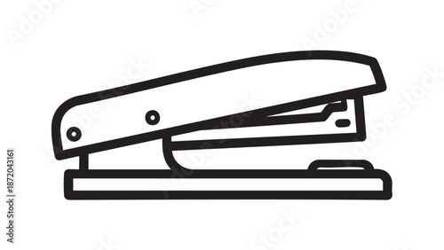 A stapler is depicted in a simple line drawing on a white background.