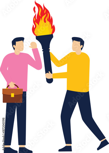 Successor plan, baton pass or transfer to new chosen leader, change new CEO or collaboration to achieve goal and win .business concept.flat character.

