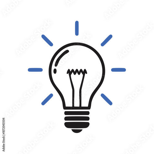 Glowing lightbulb icon symbolizes an idea, innovation, inspiration, problem solving, and brilliant solutions in business and education