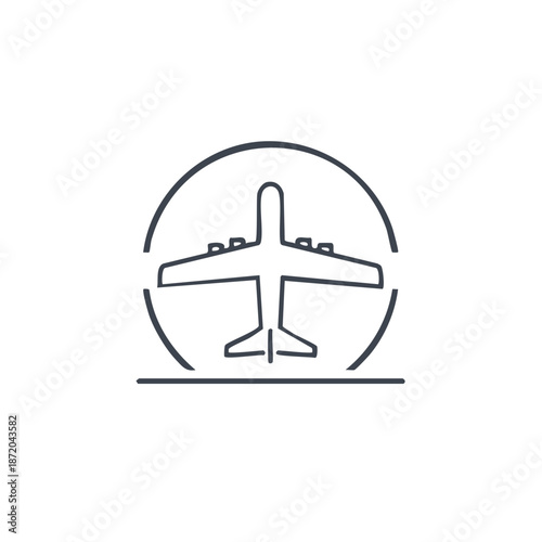 Commercial Airplane Outline Icon in Circular Design Element for Travel and Aviation Industry