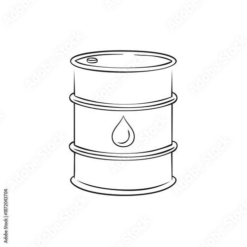 Hand Drawn Oil Barrel Illustration Showing Drop. Outline Rendering of Energy Container