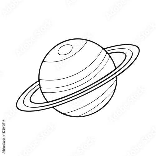 Saturn planet illustration with rings isolated on white Space travel concept for children drawing coloring book