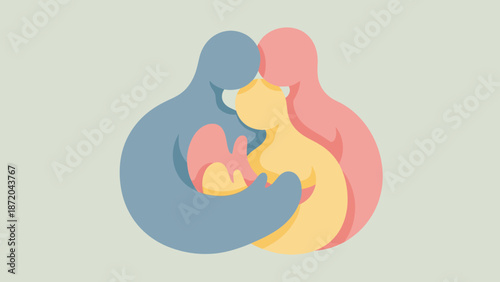 Abstract artistic fluid shape of family hugging illustration