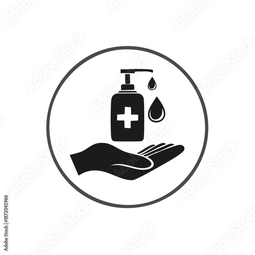 Hand Sanitizer Hygiene Icon with Dispenser and Hand Silhouette for Virus Protection