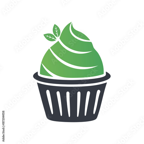 Creative vector logo for cake shop pastry bakery food store or cafe with mint leaf decor in a cake shape