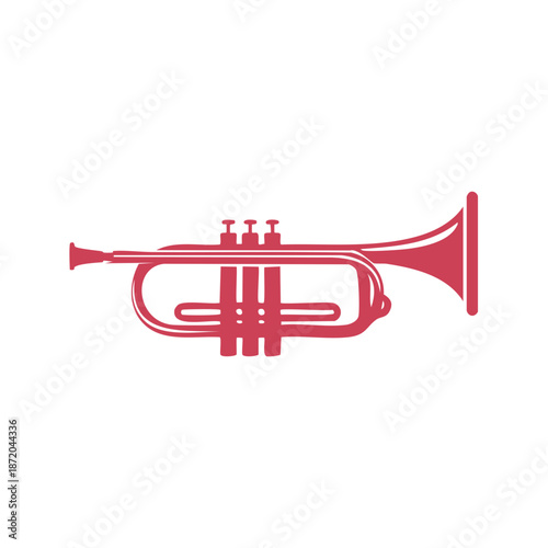 Trumpet musical instrument red outline for jazz music brass horns and performance artists isolated on white backdrop