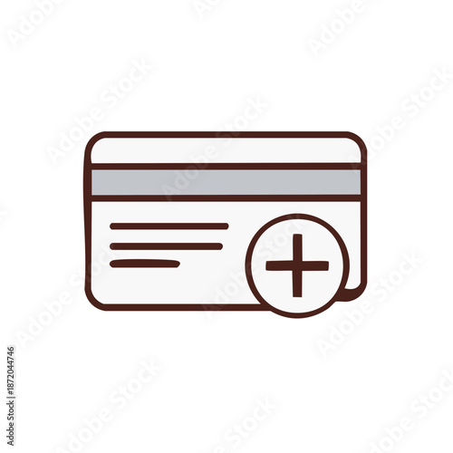 Credit card with plus sign for financial services, banking, payments and money concept isolated on white