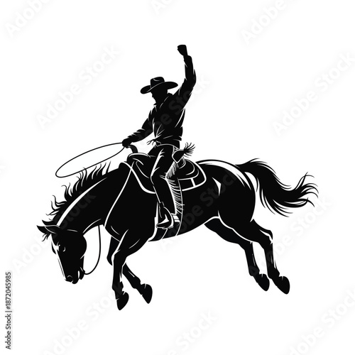 Cowboy Riding Galloping Horse Silhouette Vector Illustration