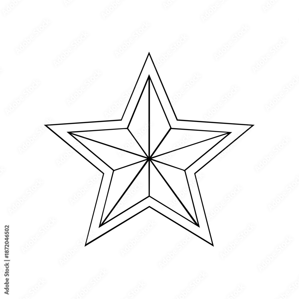 Obraz premium Star Symbol Outline: Geometric Five-Pointed Star with Double Border Shape, Line Art Illustration