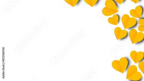 A solitary yellow heart on a transparent background. Valentine's Day paper cutout decoration.