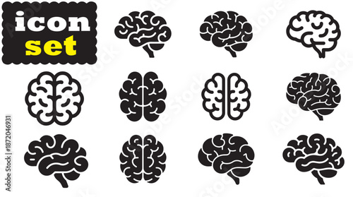 Brain icon Set, Brain solid Vector