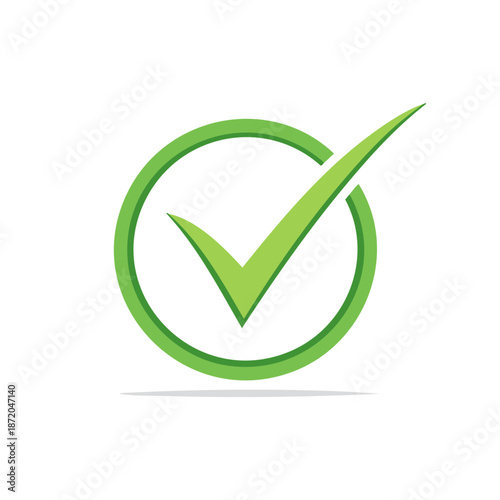 Green Check Mark Symbol Design Signifies Approval, Verification, Positive Validation, and Successful Completion