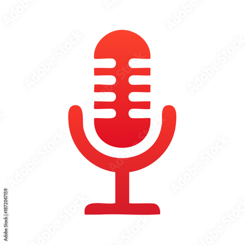 Red Microphone Icon: Audio Broadcasting and Recording, Podcast Symbol, Sound Studio Equipment