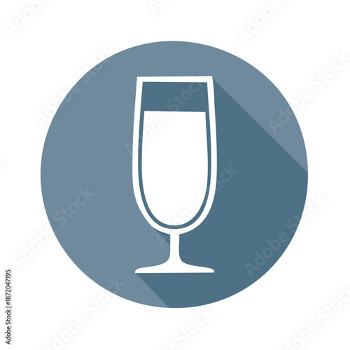 Elegant White Wine Glass Icon on Circle Shape with Long Shadow Design