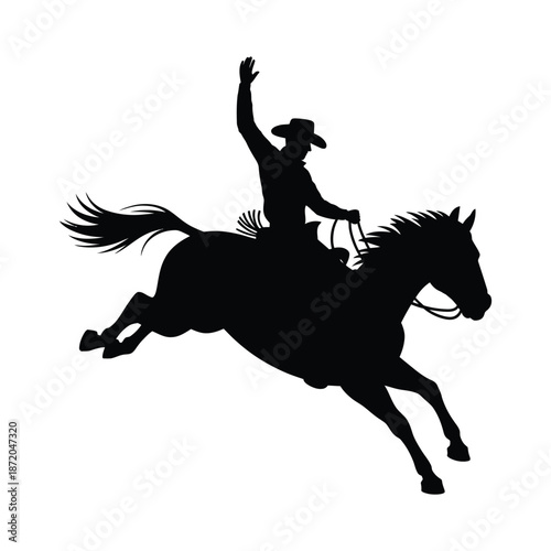 Cowboy Riding Galloping Horse Silhouette Vector Illustration