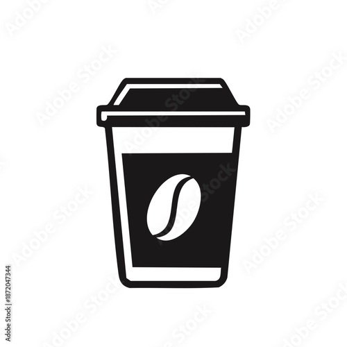 Coffee Cup Icon Silhouette: Disposable Drink Container Graphic with Coffee Bean Symbol