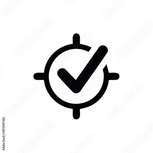 Target with Check Mark Symbol - Verification Icon, Goal Achievement, Success, Approval Sign, Vector Graphic