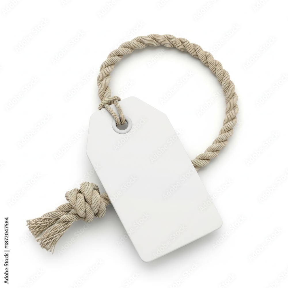 Fototapeta premium White tag with rope handle isolated on white background