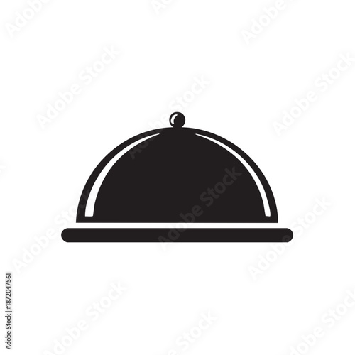 Restaurant serving platter, elegant meal covering dome on plate, flat illustration