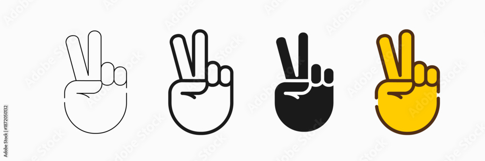 Fototapeta premium Peace and Victory Hand Gesture Icons Collection Vector Illustration 