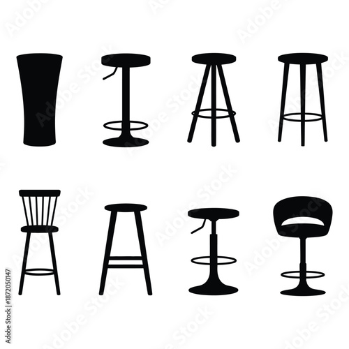 Modern Bar Stool and Counter Chair Furniture Silhouette Icon Set