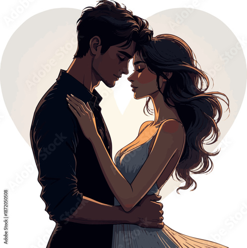 Create a realistic sexy romance young couple in love vector art with white background.